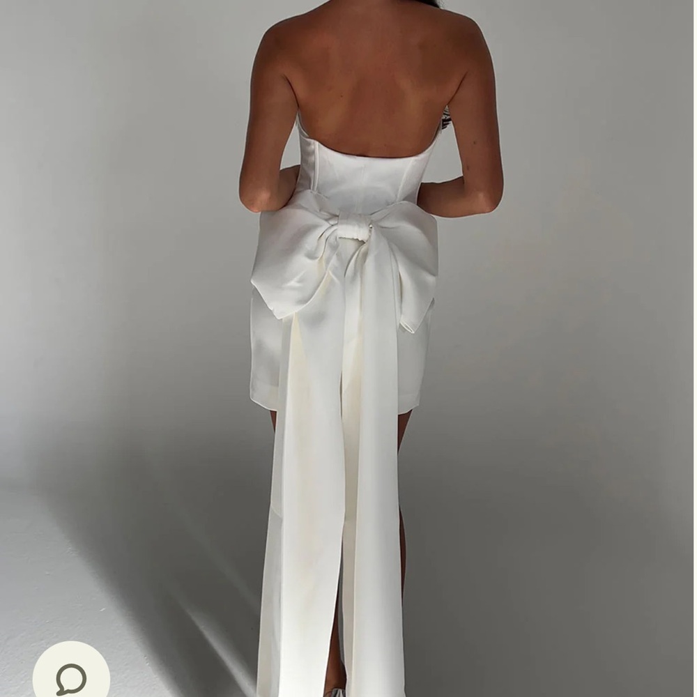 Meshki White Strapless Dress with Bow Detail